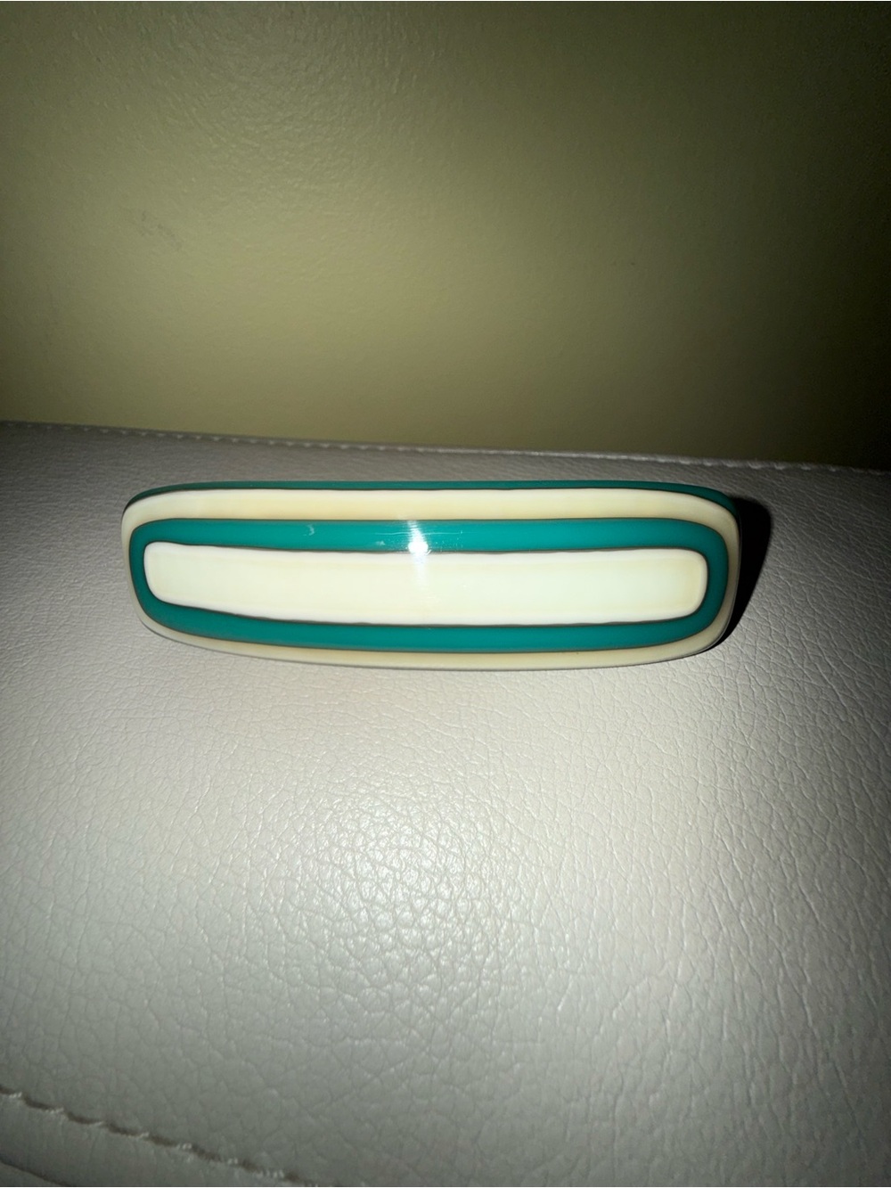 Cream and Teal Resin Bar Hair Clip